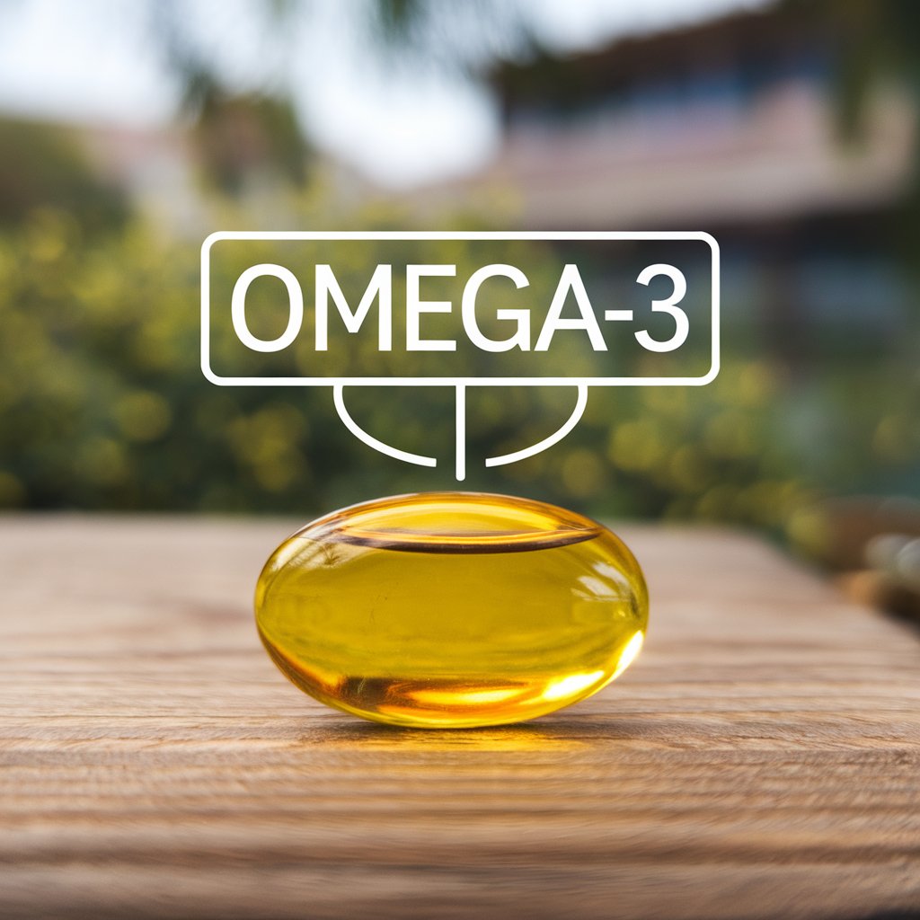 "A golden fish oil capsule placed on a wooden table, ymbolizing its natural omega-3 benefits for heart, brain, and joint health."